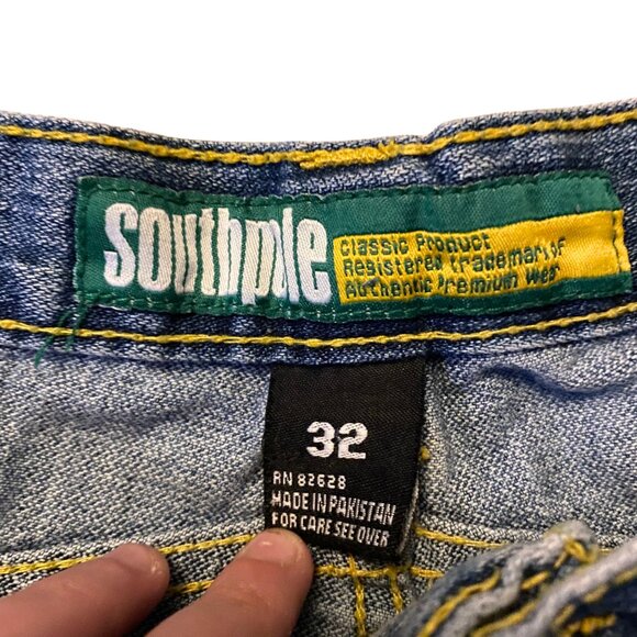 Rare VTG Y2K Southpole Embroidered Wide Leg Straight Denim Jeans Size 30 x 32 - Picture 4 of 15